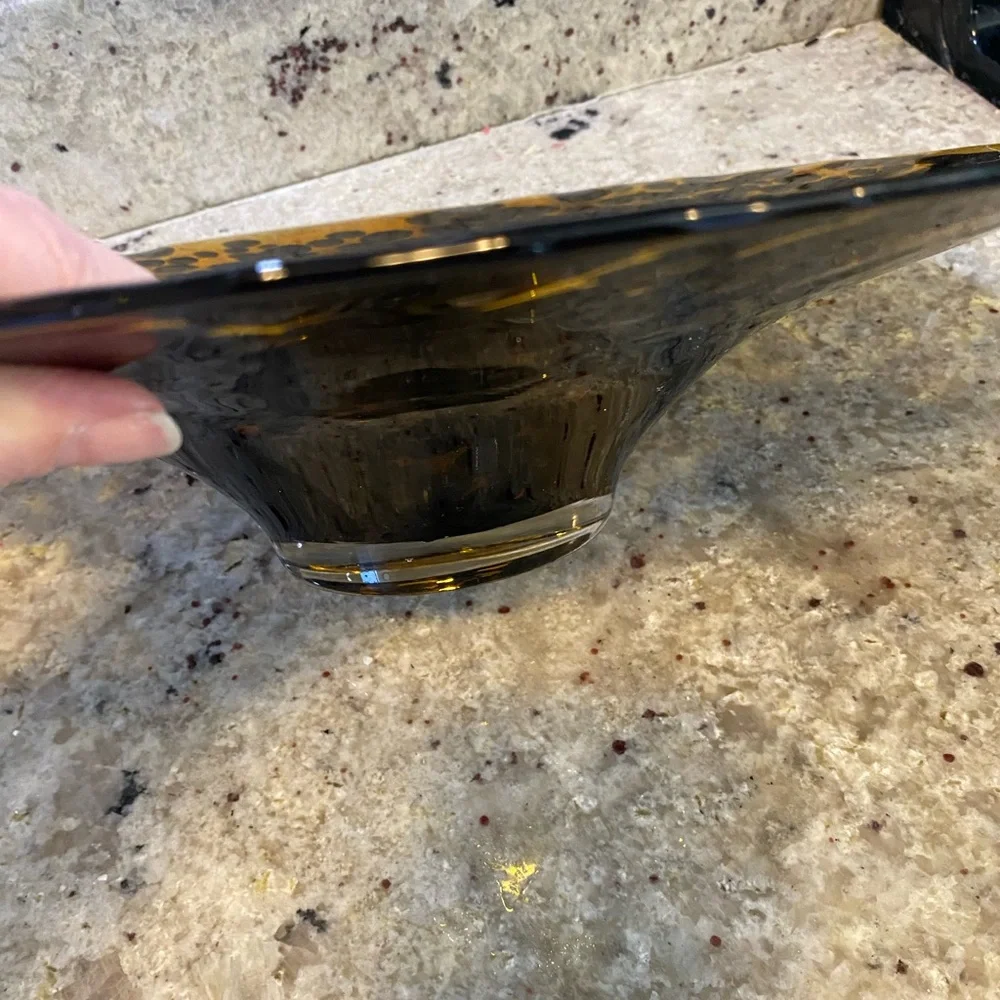 Hand Blown‎ Art Glass ~Table Platter~Tortoise Decor, Spotted Amber.14”